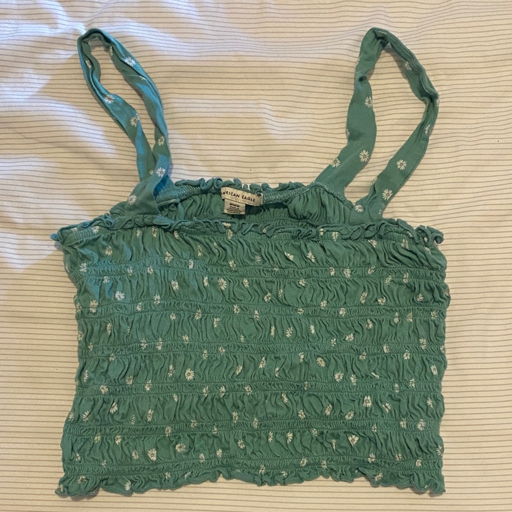 American Eagle Outfitters Teal Smocked Camisole